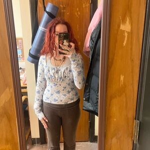 Chic Blue Floral Long Sleeve Blouse